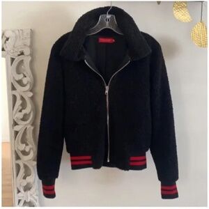 🪞 black teddy textured zip up jacket coat with side pockets women’s size small